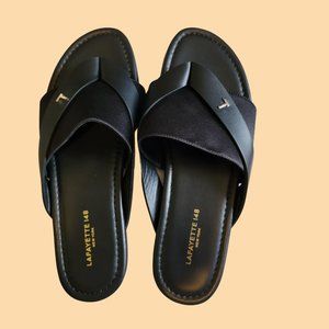 Lafayette 148 New York Iris Flip Flop Sandals Black Leather Size 38 US 8